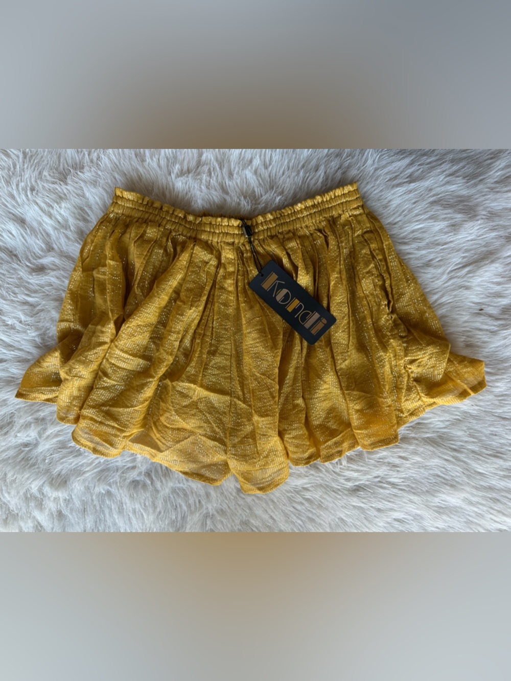 Suzi Kondi Metallic Mustard Gold Gathered shorts with pockets XS-S skater NWT - Picture 10 of 16